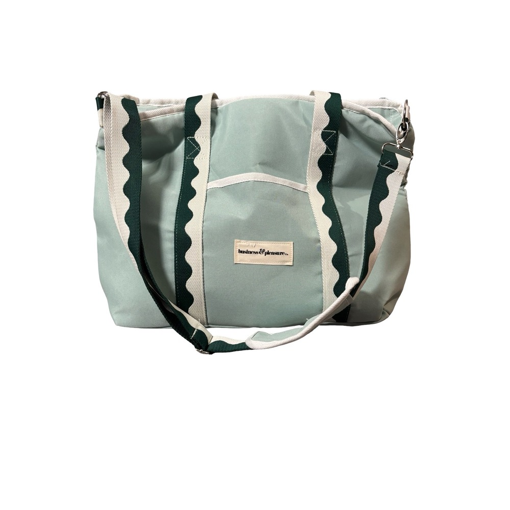 Business & Pleasure Co Cooler Tote Bag Sage Green Scallop Canvas Insulated